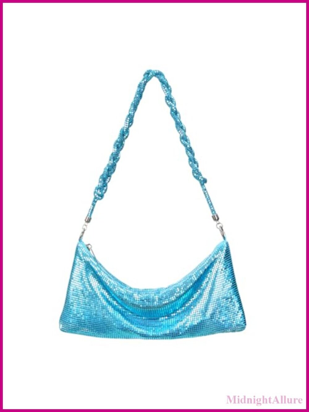 Metallic Mesh Evening Bag Sparkly Clutch Purse Braided Strap
